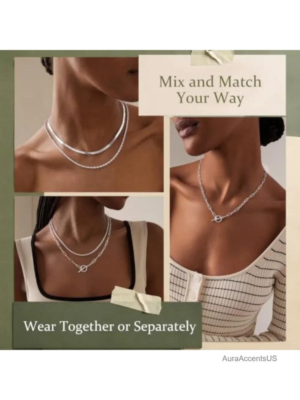 3-Piece Sterling Silver Plated Layered Toggle Necklace Set for Women